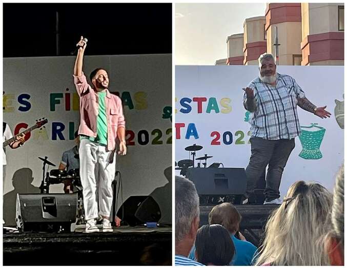 El cantante Adonay Santana y el humorista Iván El Bastonero, anoche en La Garita/TA.